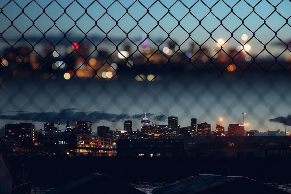 City of Vancouver at night - medium-sized metropolitan area with proximity to nature