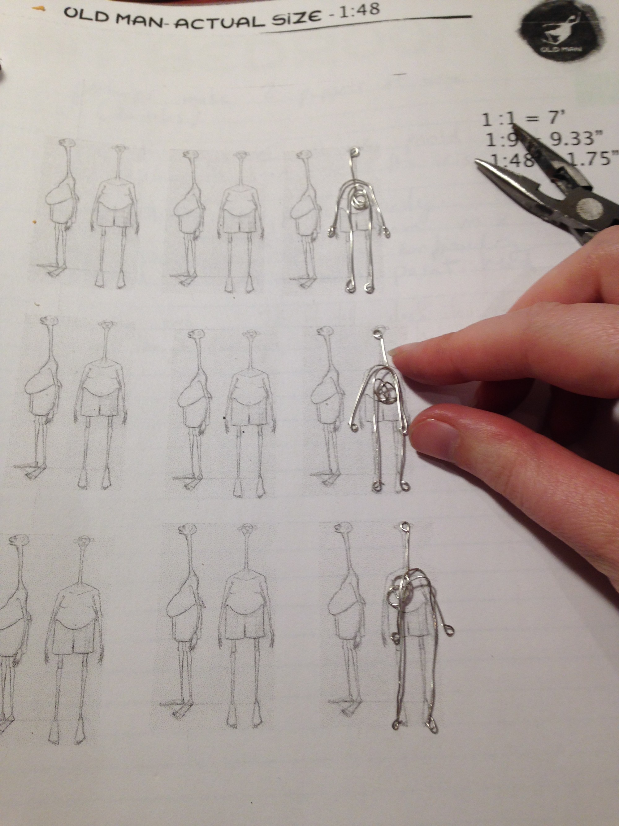 BTS view of the scale model chart used to design and animate the main character.  Each character has dozens of poses, each of which require specific wiring to bring their look to life.