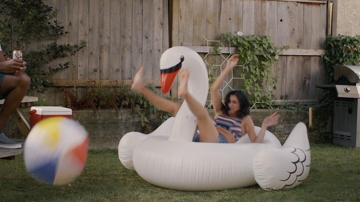 Okanagan Spring Brewery - Giant inflatable swan in back yard