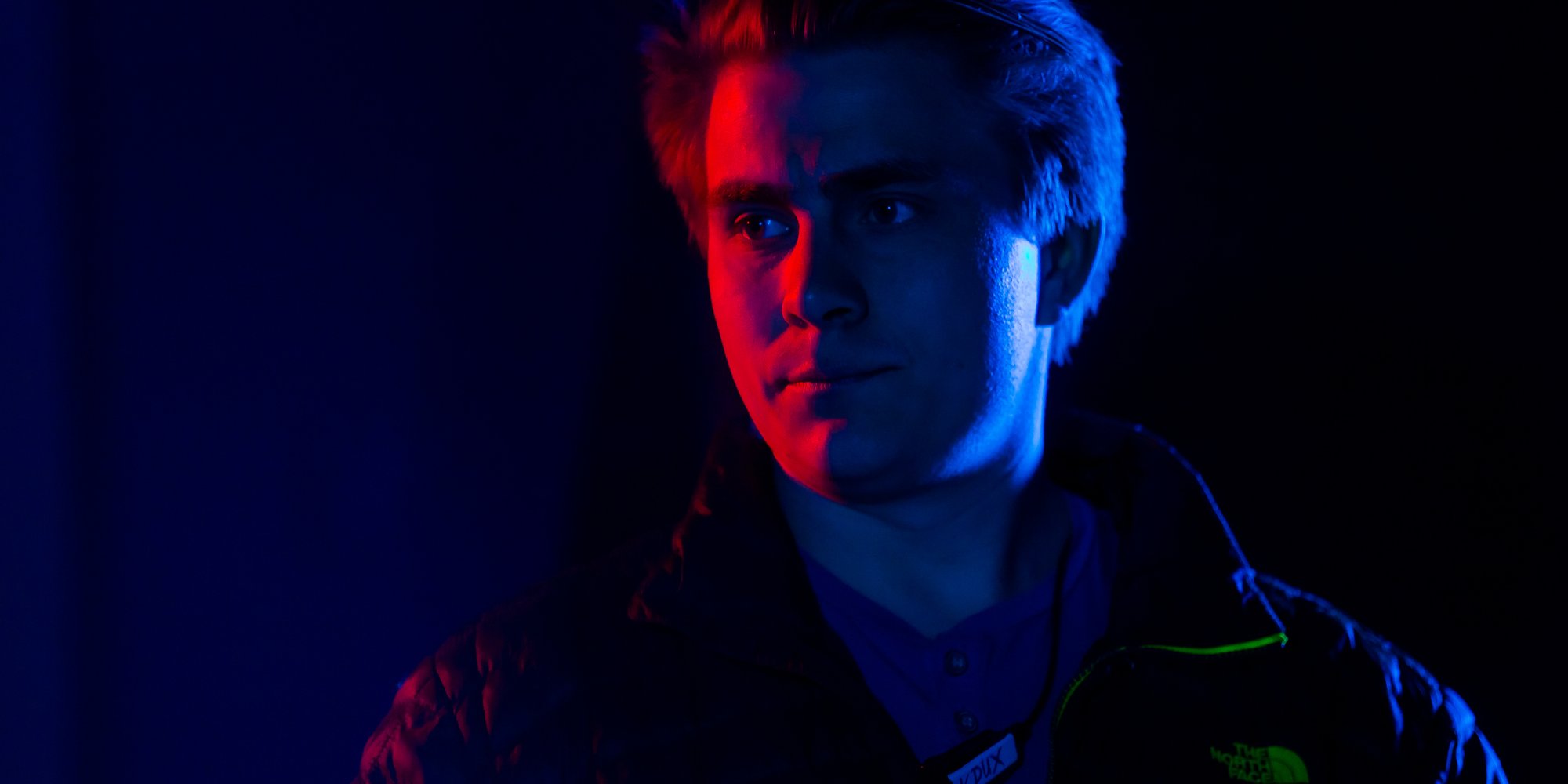 1st AD Kristoff Duxbury oversees the setup. He looks serious, but he's normally friendly.
