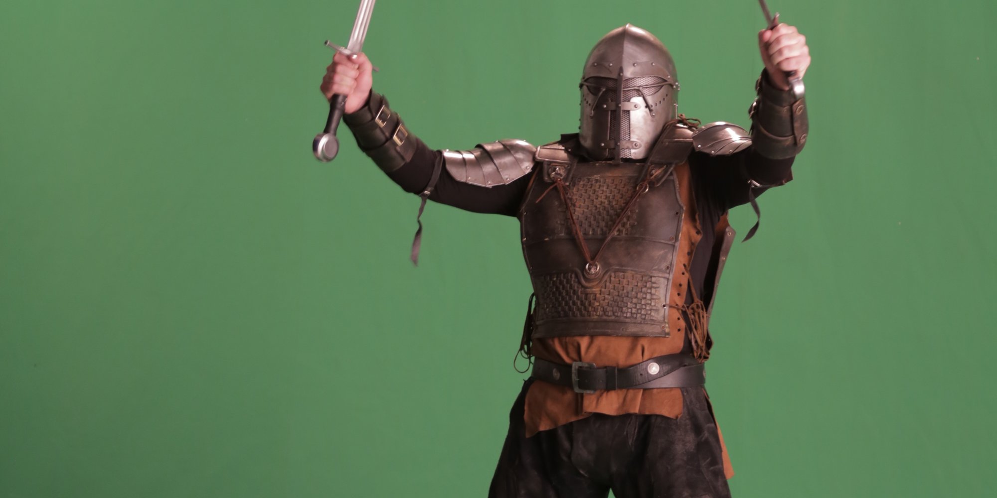 Our Executive Producer, Tim, got really into the whole 'warrior-green-screen' thing. We love him.