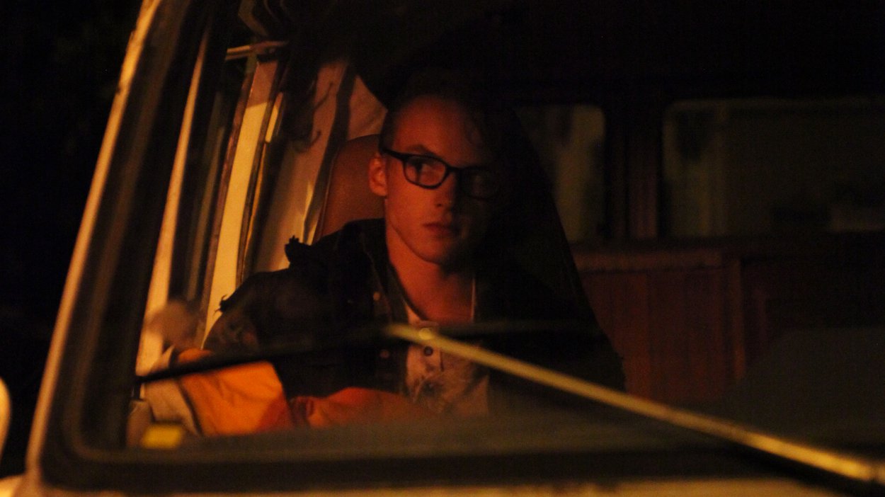 Kai sleeping in the van for one of his more 'rock and roll' scenes
