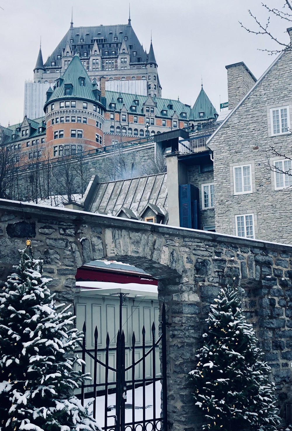 Quebec City, Quebec - The Chateau Frontenac in winter with snowy trees