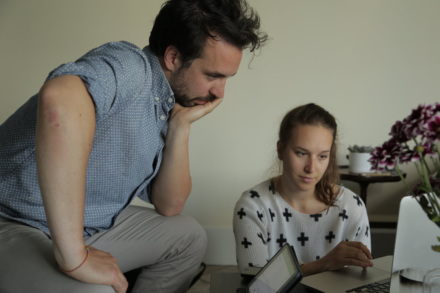 Geoff Manton and Shelby Manton in their makeshift office, 2015