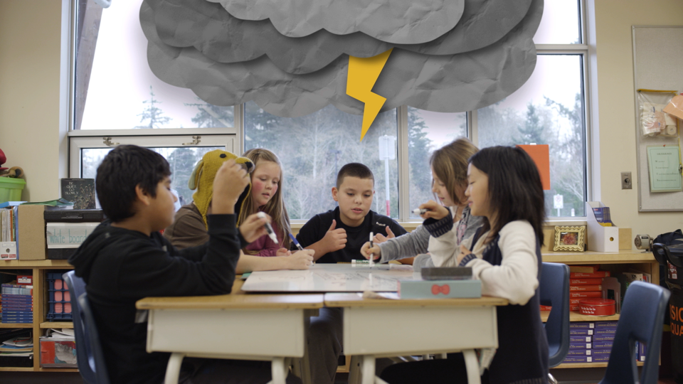 Kids in elementary school brainstorming on a project